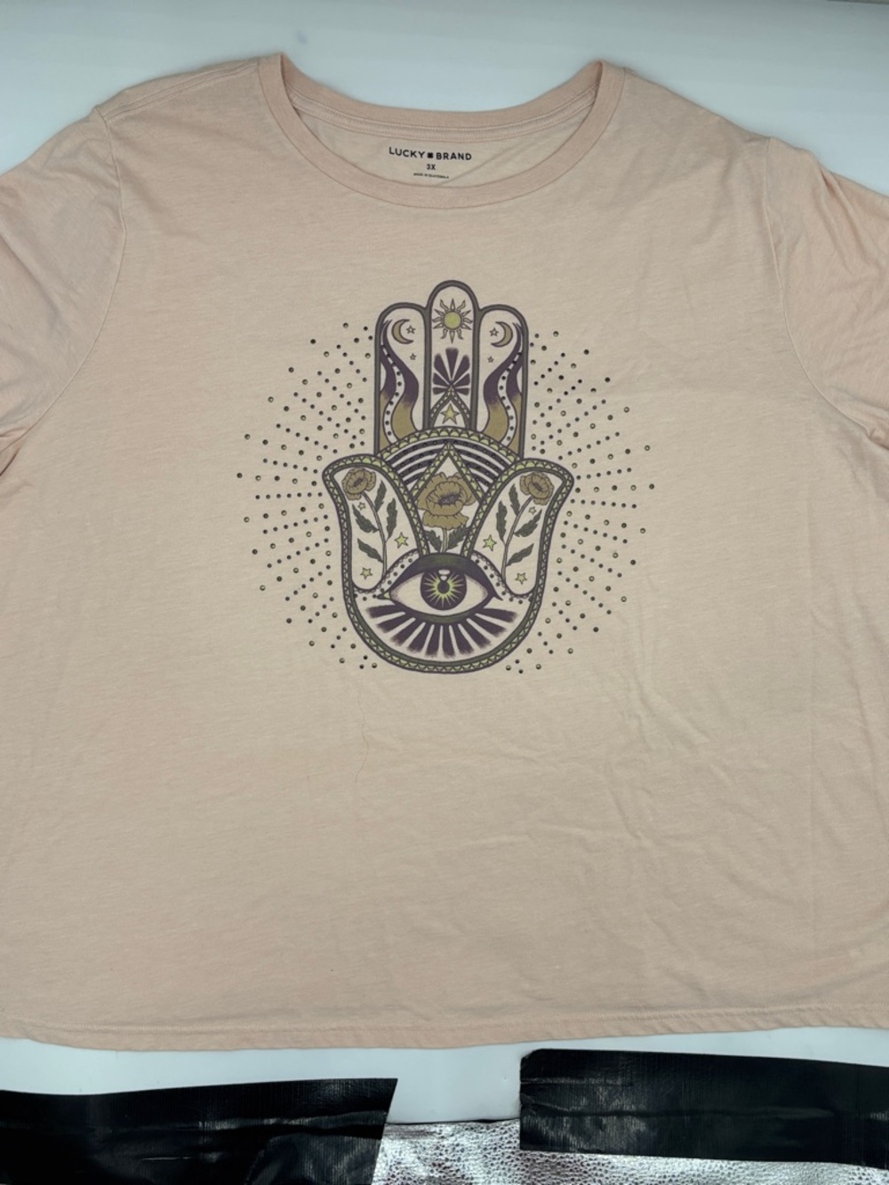Lucky Brand Hamsa Embellished Graphic T-Shirt in Peach Whip